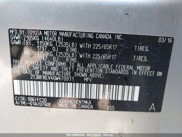 Toyota Rav4 Xle 2016 2T3RFREV4GW470911 Image 9