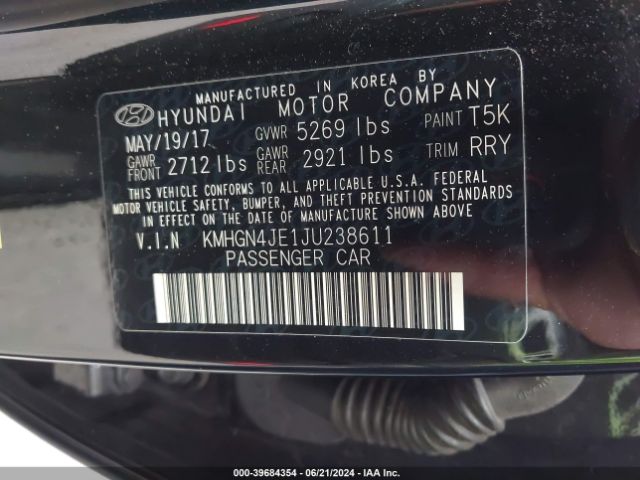KMHGN4JE1JU238611 Genesis G80 3.8