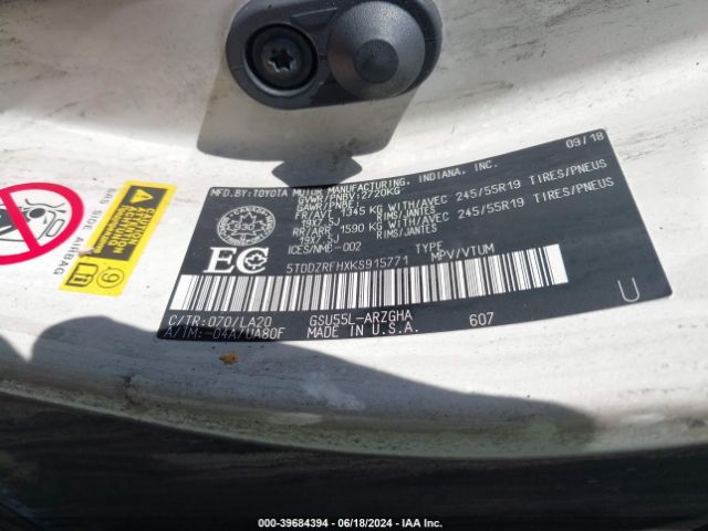 5TDDZRFHXKS915771 Toyota Highlander Limited