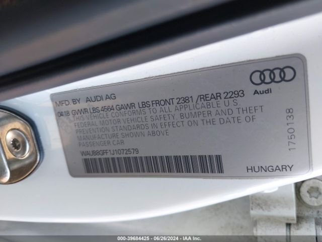 WAUB8GFF1J1072579 Audi A3 2.0t Premium/2.0t Tech Premium