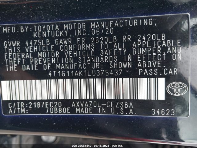 4T1G11AK1LU375437 Toyota Camry Se Nightshade Edition