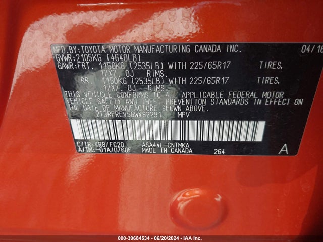 Toyota Rav4 Xle 2016 2T3RFREV5GW482291 Image 9