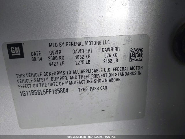 Chevrolet MALIBU LS 2015 1G11B5SL5FF165804 Image 9