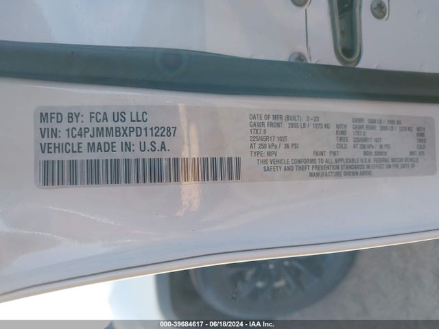 1C4PJMMBXPD112287 Jeep Cherokee Altitude Lux 4x4