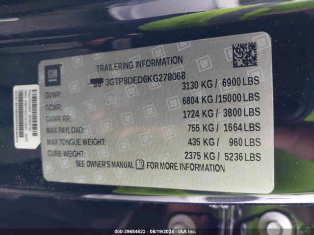 3GTP8DED6KG278068 GMC Sierra 1500 Slt