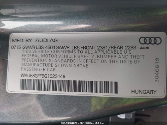 WAUE8GFF9G1023149 Audi A3 2.0t Premium