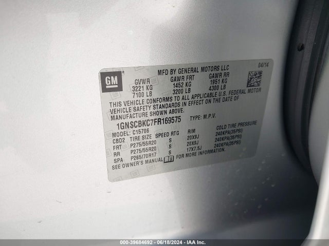 Chevrolet Tahoe Lt 2015 1GNSCBKC7FR169575 Image 9