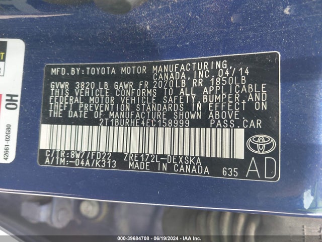 Toyota Corolla S Plus 2014 2T1BURHE4EC158999 Image 9