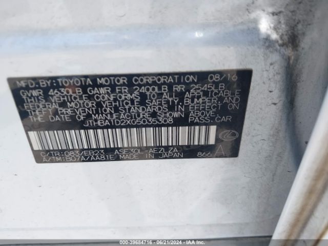 JTHBA1D2XG5035308 Lexus IS 200T