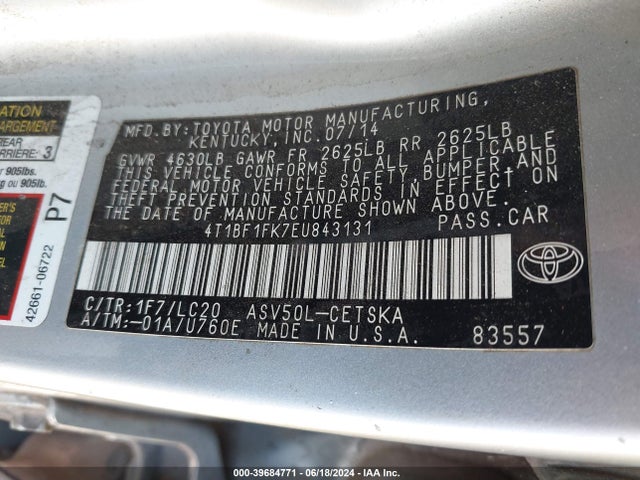 Toyota CAMRY SE 2014 4T1BF1FK7EU843131 Image 9