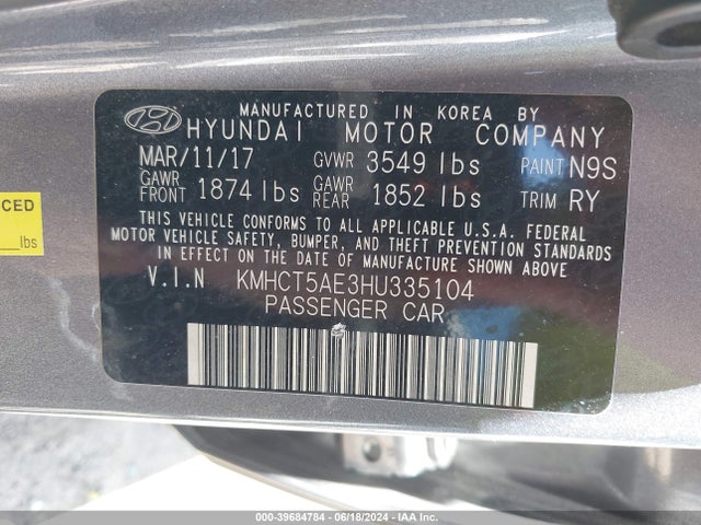 Hyundai ACCENT SE 2017 KMHCT5AE3HU335104 Image 9