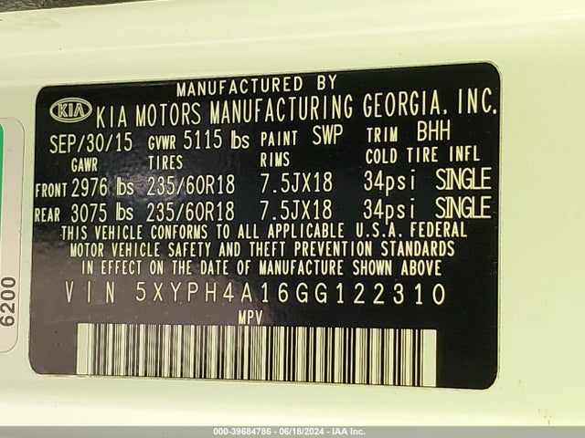KIA Sorento 2.0t Ex 2016 5XYPH4A16GG122310 Image 9