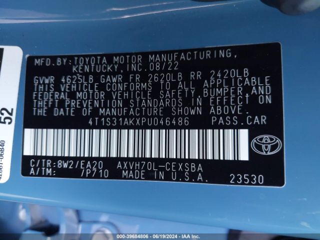 4T1S31AKXPU046486 Toyota Camry Se Hybrid
