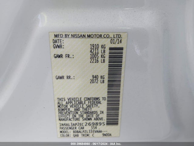 Nissan ALTIMA 2.5 2014 1N4AL3AP2EC269895 Image 9