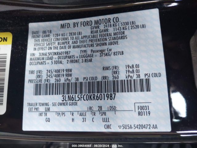 3LN6L5FC0KR601987 Lincoln Mkz Reserve Ii