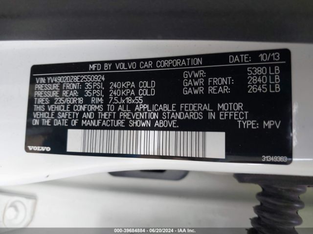 YV4902DZ8E2550924 Volvo Xc60 T6/t6 Platinum/t6 Premier Plus/t6 R-design/t6 R-design Platinum/t6 R-design Premier Plus