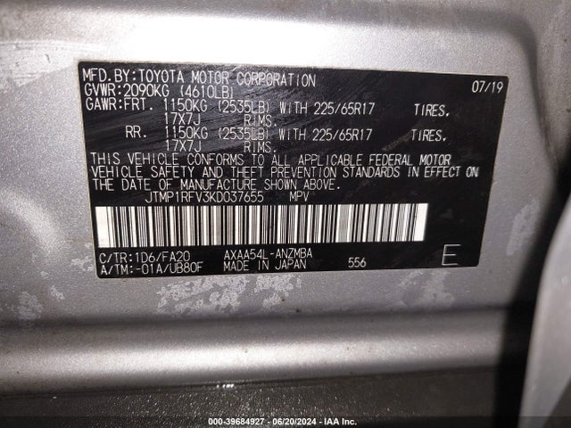 Toyota Rav4 Xle 2019 JTMP1RFV3KD037655 Image 9