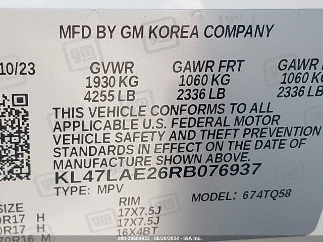 Aukcja sprzedaży 2024 Buick Envista Preferred Fwd, vin: KL47LAE26RB076937, numer aukcji: 39684932