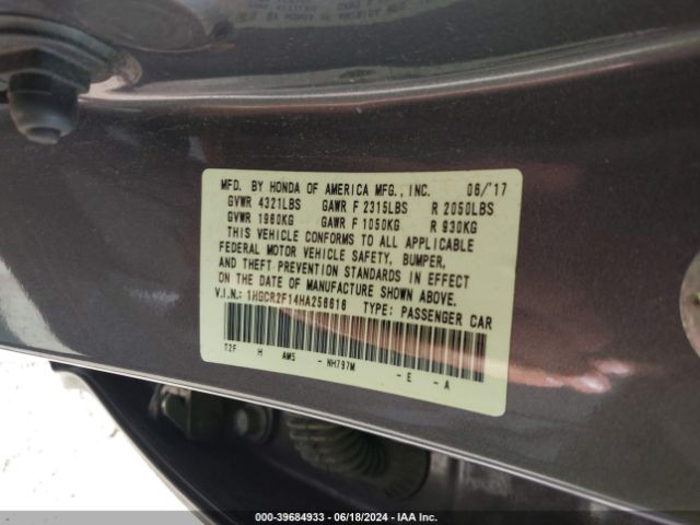 1HGCR2F14HA256616 Honda Accord Sport Se