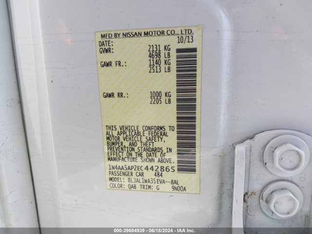 Nissan Maxima 3.5 Sv 2014 1N4AA5AP2EC442865 Image 9