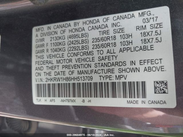 2HKRW1H86HH513709 Honda Cr-v Ex-l/ex-l Navi