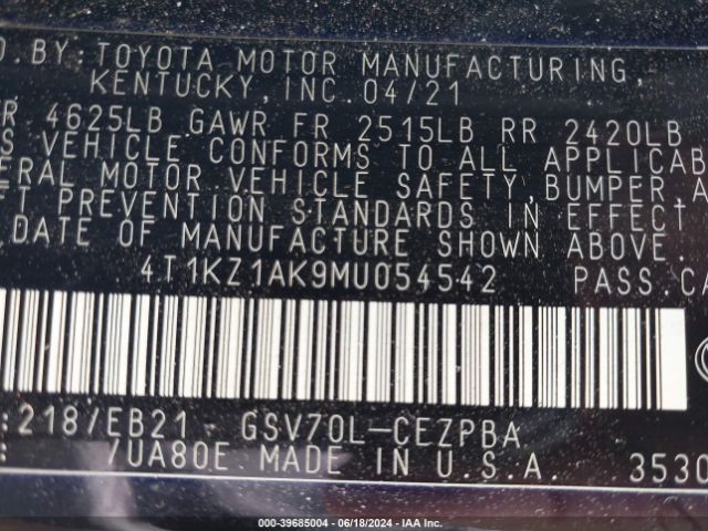 4T1KZ1AK9MU054542 Toyota CAMRY TRD