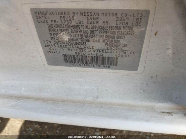 3N1CN7AP6FL942488 Nissan Versa 1.6 S