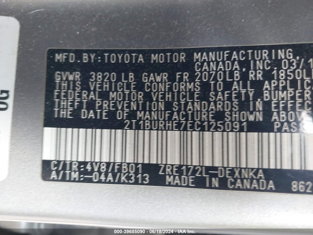 Toyota COROLLA LE 2014 2T1BURHE7EC125091 Image 9