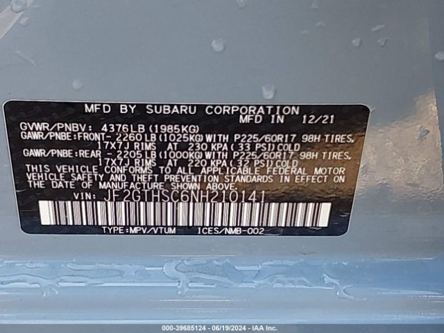 JF2GTHSC6NH210141 Subaru Crosstrek Sport