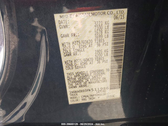 Nissan TITAN SV 2015 1N6BA0ED3FN511986 Image 9