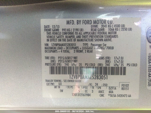 Ford Mustang V6 2014 1ZVBP8AMXE5283051 Image 9