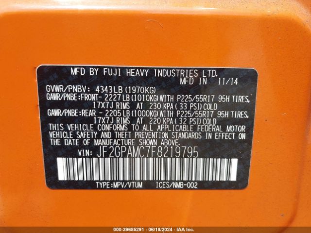 JF2GPAMC7F8219795 Subaru Xv Crosstrek 2.0i Limited