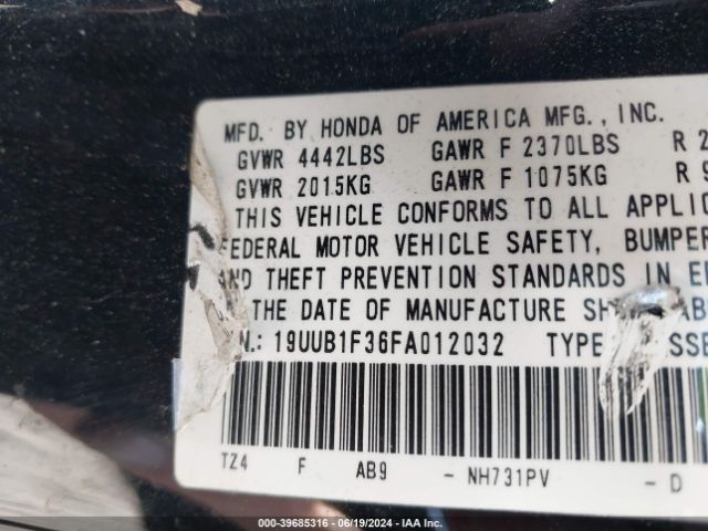 19UUB1F36FA012032 Acura TLX