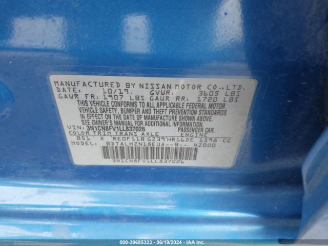 3N1CN8FV1LL837026 Nissan Versa Sr Xtronic Cvt