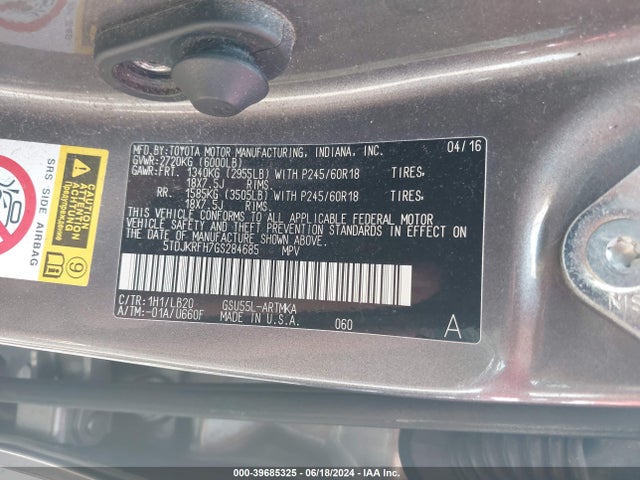 Toyota Highlander Xle V6 2016 5TDJKRFH7GS284685 Image 9