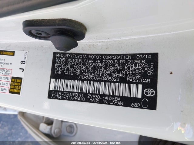 Toyota Prius Two 2015 JTDKN3DU9F0408823 Image 9