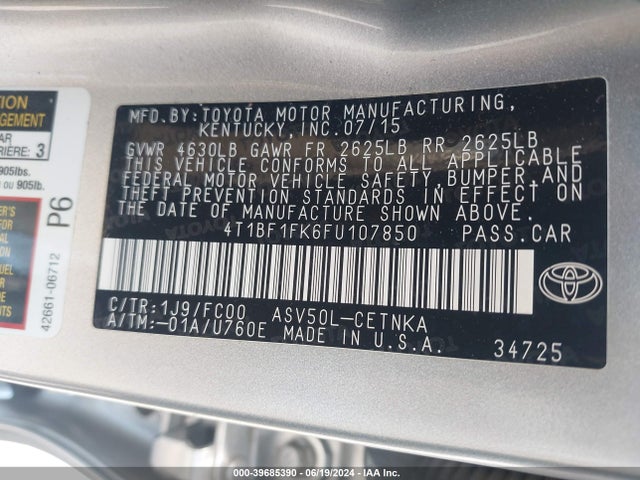 Toyota CAMRY LE 2015 4T1BF1FK6FU107850 Image 9