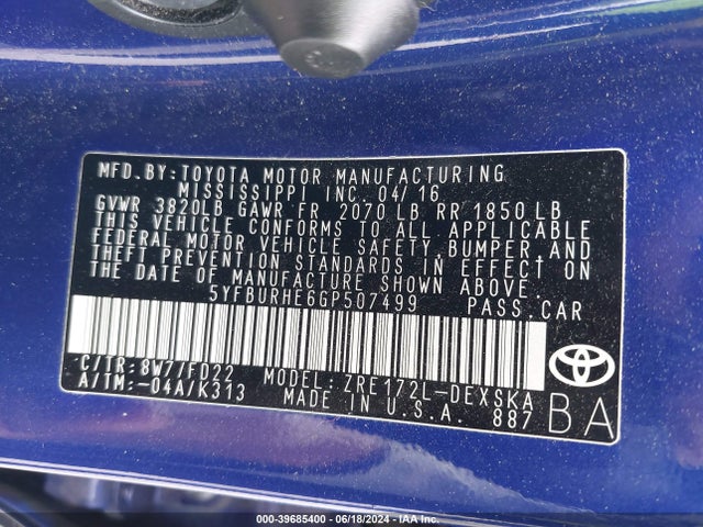 Toyota Corolla S Plus 2016 5YFBURHE6GP507499 Image 9