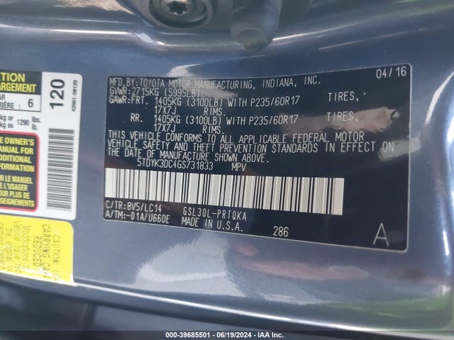 Toyota Sienna Xle 8 Passenger 2016 5TDYK3DC4GS731833 Image 9
