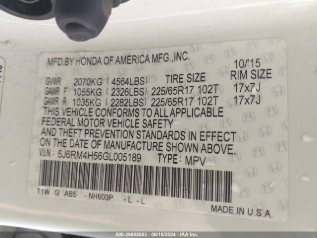 5J6RM4H56GL005189 Honda CR-V EX