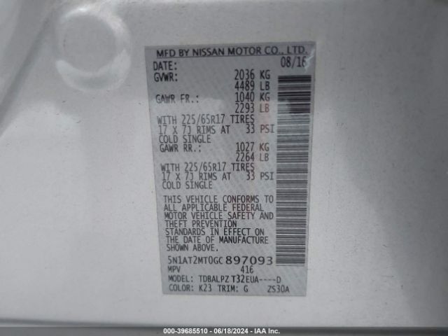 5N1AT2MT0GC897093 Nissan ROGUE S