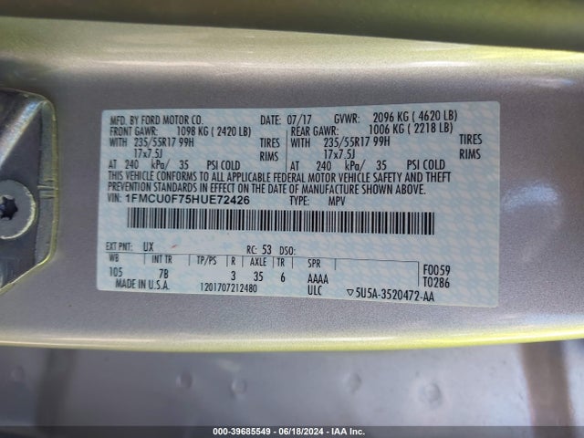 Ford ESCAPE S 2017 1FMCU0F75HUE72426 Image 9