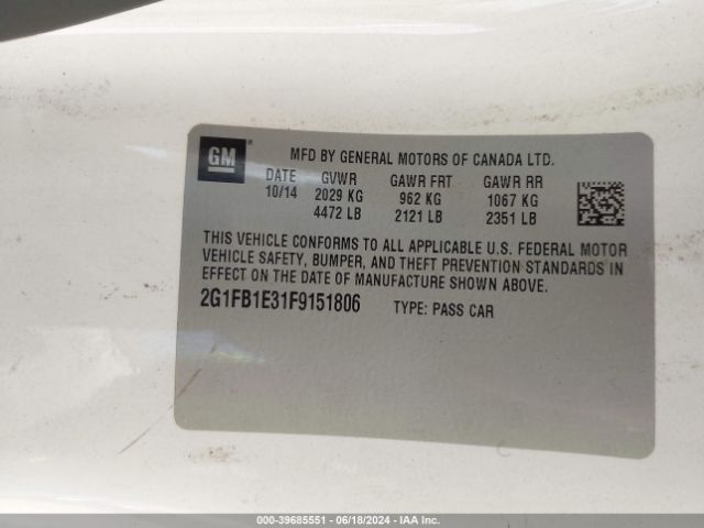 2G1FB1E31F9151806 Chevrolet Camaro 2ls