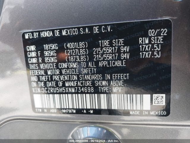 3CZRU5H5XNM734698 Honda Hr-v 2wd Ex