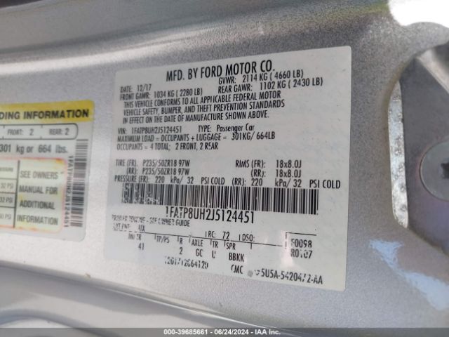 1FATP8UH2J5124451 Ford Mustang Ecoboost Premium