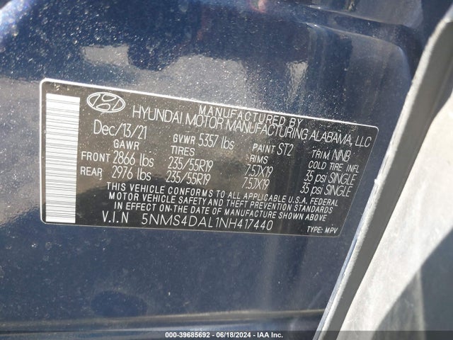 Hyundai Santa Fe Limited 2022 5NMS4DAL1NH417440 Image 9