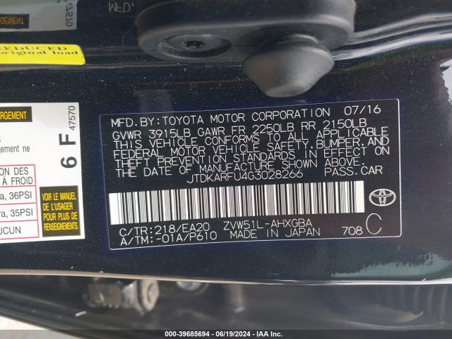 Toyota Prius Four 2016 JTDKARFU4G3028266 Image 9