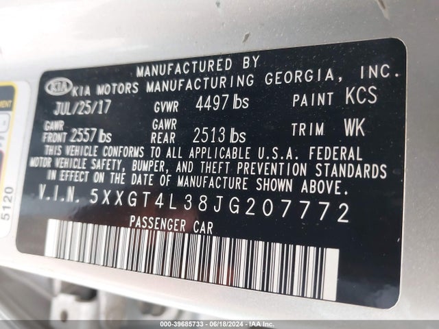 KIA Optima Lx 2018 5XXGT4L38JG207772 Image 9