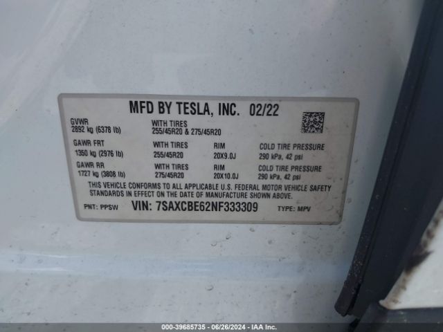 7SAXCBE62NF333309 Tesla Model X Plaid Tri Motor All-wheel Drive