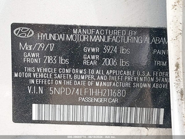 Hyundai ELANTRA SE 2017 5NPD74LF1HH211680 Image 9